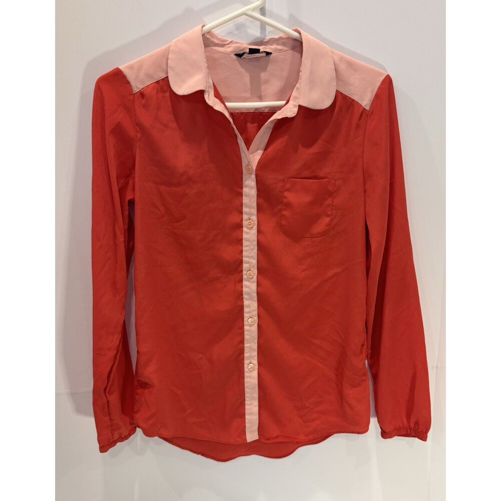 American Eagle Women’s Blouse Size S Button Up Long Sleeve Red/ Pink Collared